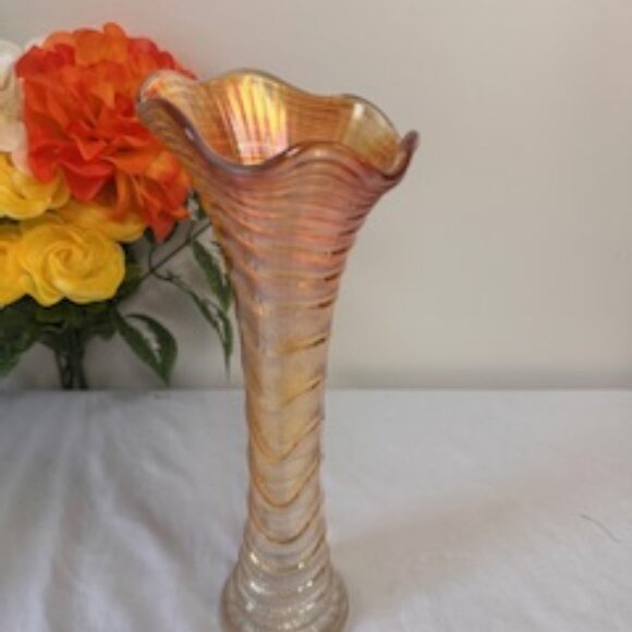 Vintage Marigold Swung Vase with Ripple Detail Iridescent Carnival Glass - Picture 2 of 6